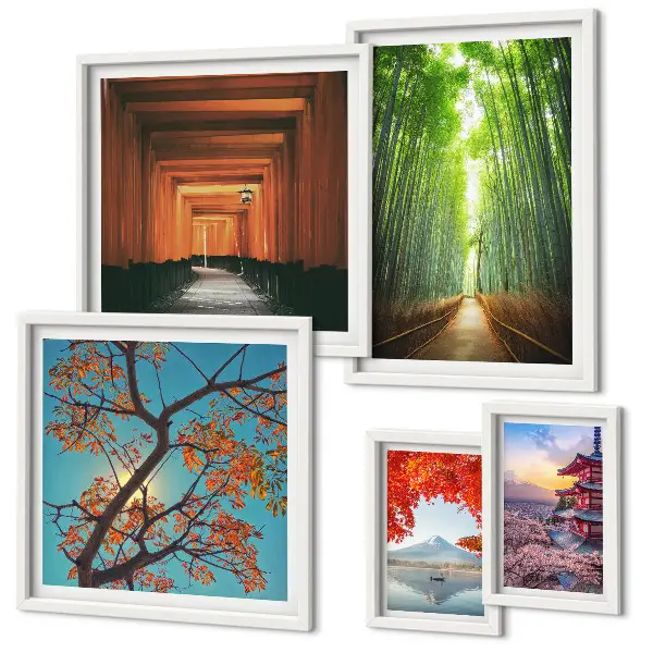 Galeria de quadros para parede com paisagens de flores de bambu do Japão