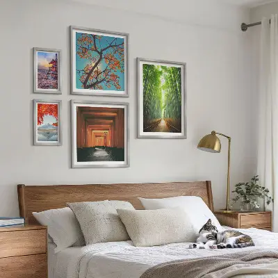 Galeria de quadros para parede com paisagens de flores de bambu do Japão