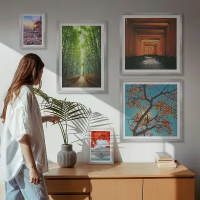 Galeria de quadros para parede com paisagens de flores de bambu do Japão