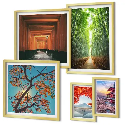 Galeria de quadros para parede com paisagens de flores de bambu do Japão