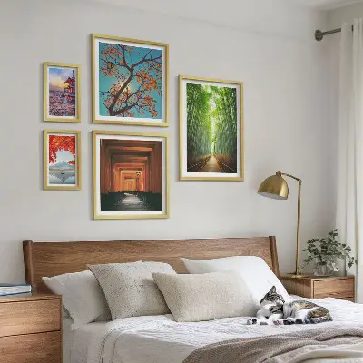 Galeria de quadros para parede com paisagens de flores de bambu do Japão