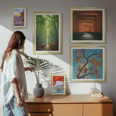Galeria de quadros para parede com paisagens de flores de bambu do Japão