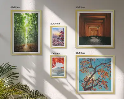 Galeria de quadros para parede com paisagens de flores de bambu do Japão