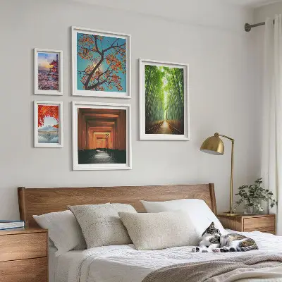 Galeria de quadros para parede com paisagens de flores de bambu do Japão