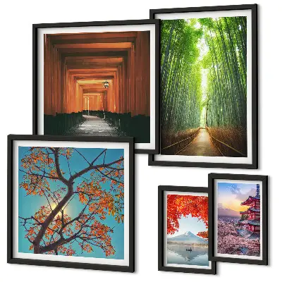 Galeria de quadros para parede com paisagens de flores de bambu do Japão