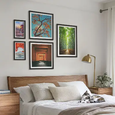 Galeria de quadros para parede com paisagens de flores de bambu do Japão