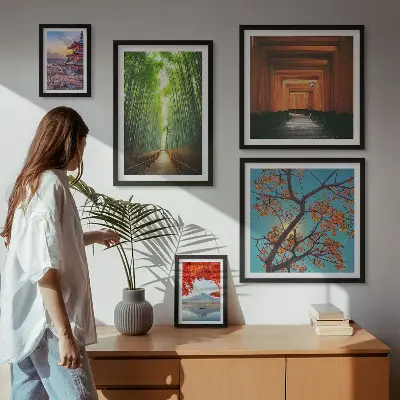 Galeria de quadros para parede com paisagens de flores de bambu do Japão