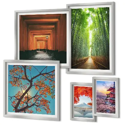 Galeria de quadros para parede com paisagens de flores de bambu do Japão