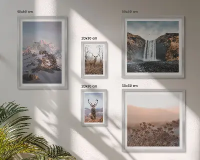 Conjunto de 5 quadros decorativos paisagens montanhosas e animais selvagens