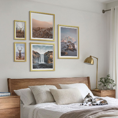 Conjunto de 5 quadros decorativos Paisagens montanhosas, animais selvagens
