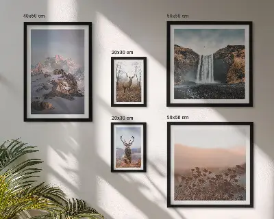 Conjunto de 5 quadros decorativos paisagens montanhosas e animais selvagens