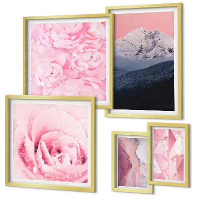 Galeria de quadros para parede com paisagens modernas de flores em tons de cor-de-rosa