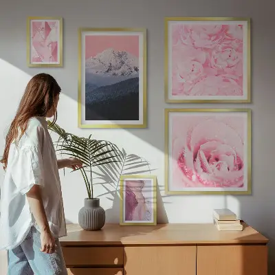 Galeria de quadros para parede com paisagens modernas de flores em tons de cor-de-rosa