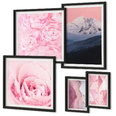 Galeria de quadros para parede com paisagens modernas de flores em tons de cor-de-rosa