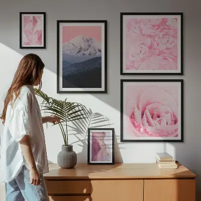 Galeria de quadros para parede com paisagens modernas de flores em tons de cor-de-rosa