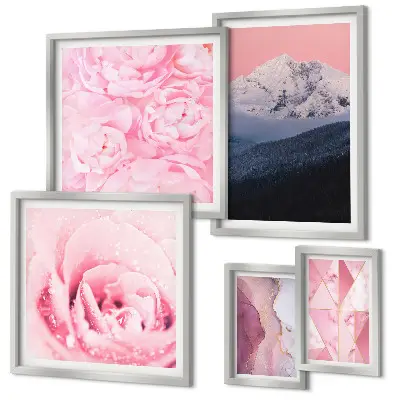 Galeria de quadros para parede com paisagens modernas de flores em tons de cor-de-rosa