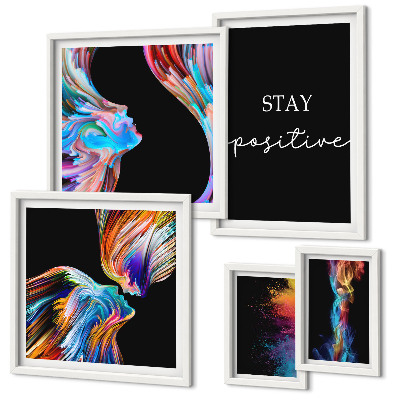 Conjunto de 5 quadros com moldura Abstrações coloridas e positivas