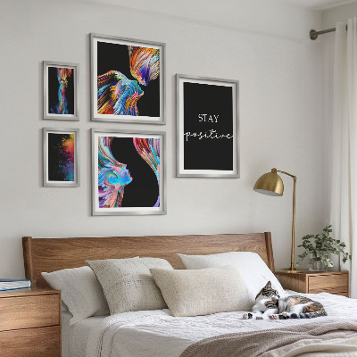 Conjunto de 5 quadros com moldura Abstrações coloridas e positivas