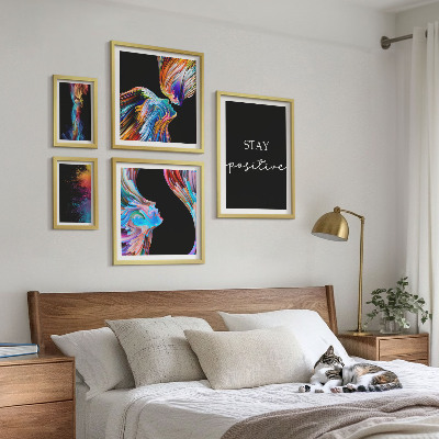 Conjunto de 5 quadros com moldura Abstrações coloridas e positivas