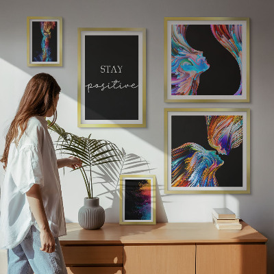 Conjunto de 5 quadros com moldura Abstrações coloridas e positivas