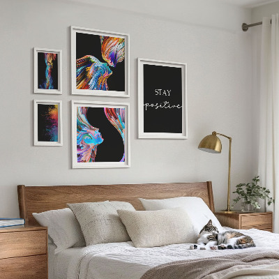 Conjunto de 5 quadros com moldura Abstrações coloridas e positivas