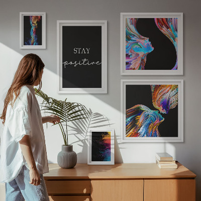 Conjunto de 5 quadros com moldura Abstrações coloridas e positivas