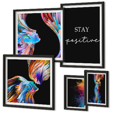 Conjunto de 5 quadros com moldura Abstrações coloridas e positivas