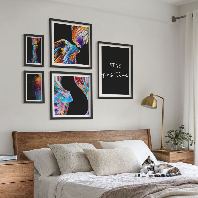 Conjunto de 5 quadros com moldura Abstrações coloridas e positivas