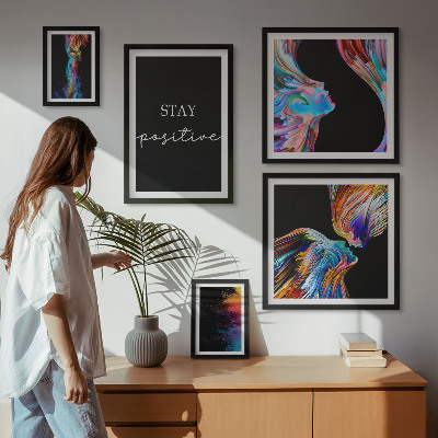 Conjunto de 5 quadros com moldura Abstrações coloridas e positivas