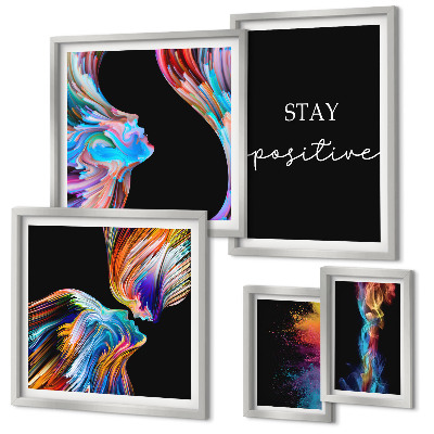 Conjunto de 5 quadros com moldura Abstrações coloridas e positivas