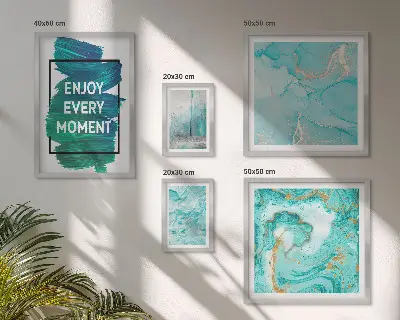 Conjunto de 5 quadros decorativos com composições abstratas com inscrições