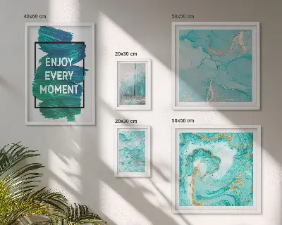 Conjunto de 5 quadros decorativos com composições abstratas com inscrições