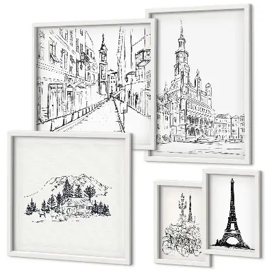 Galeria de quadros para parede com ilustrações arquitetônicas elegantes