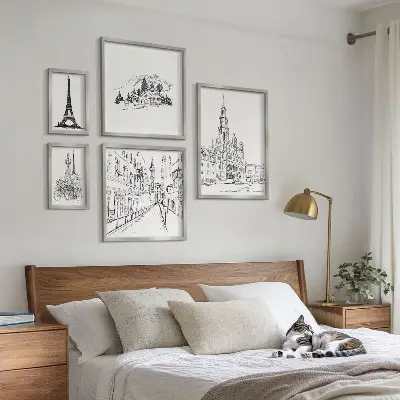 Galeria de quadros para parede com ilustrações arquitetônicas elegantes