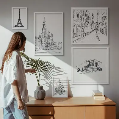 Galeria de quadros para parede com ilustrações arquitetônicas elegantes