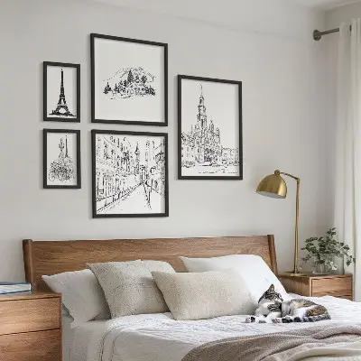 Galeria de quadros para parede com ilustrações arquitetônicas elegantes
