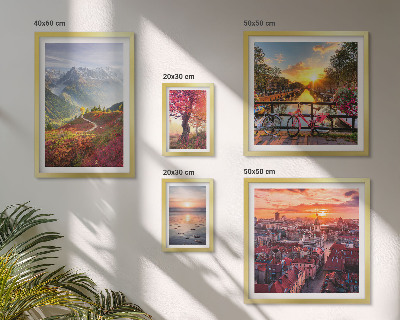 Conjunto de 5 quadros com moldura vistas da natureza urbana nas montanhas