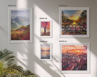 Conjunto de 5 quadros com moldura vistas da natureza urbana nas montanhas