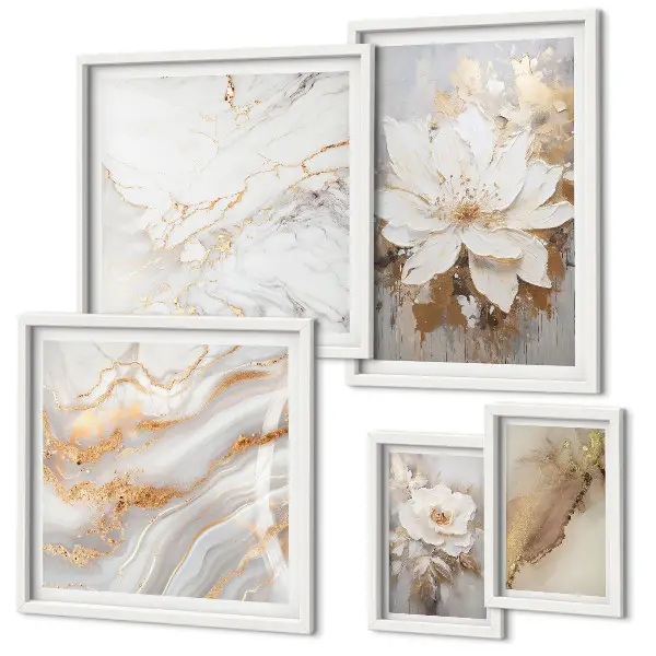 Conjunto de 5 quadros decorativos com composições florais elegantes
