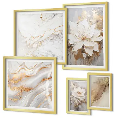 Conjunto de 5 quadros decorativos com composições florais elegantes