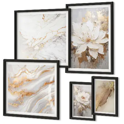 Conjunto de 5 quadros decorativos com composições florais elegantes