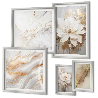 Conjunto de 5 quadros decorativos com composições florais elegantes