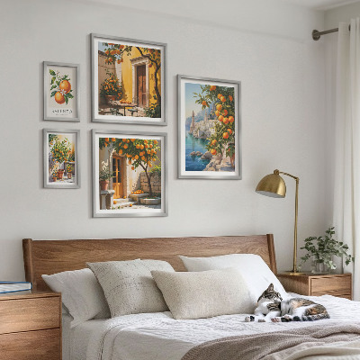 Conjunto de 5 quadros com moldura vistas atmosféricas de frutas