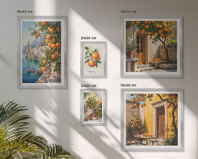 Conjunto de 5 quadros com moldura vistas atmosféricas de frutas