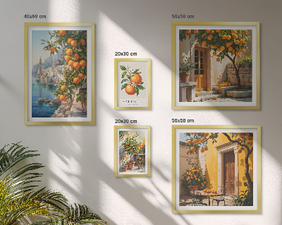 Conjunto de 5 quadros com moldura vistas atmosféricas de frutas