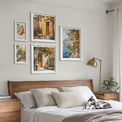 Conjunto de 5 quadros com moldura vistas atmosféricas de frutas