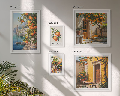 Conjunto de 5 quadros com moldura vistas atmosféricas de frutas