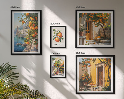 Conjunto de 5 quadros com moldura vistas atmosféricas de frutas