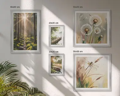 Galeria de parede com paisagens de florestas e natureza
