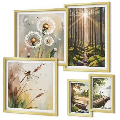 Galeria de parede com paisagens de florestas e natureza